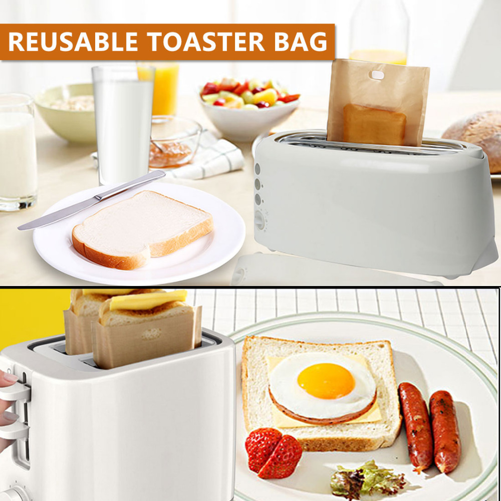 Genanvendelig brødristerpose non stick brødpose sandwichposer belagt glasfiber toast mikroovn opvarmning wienerbrød værktøjer