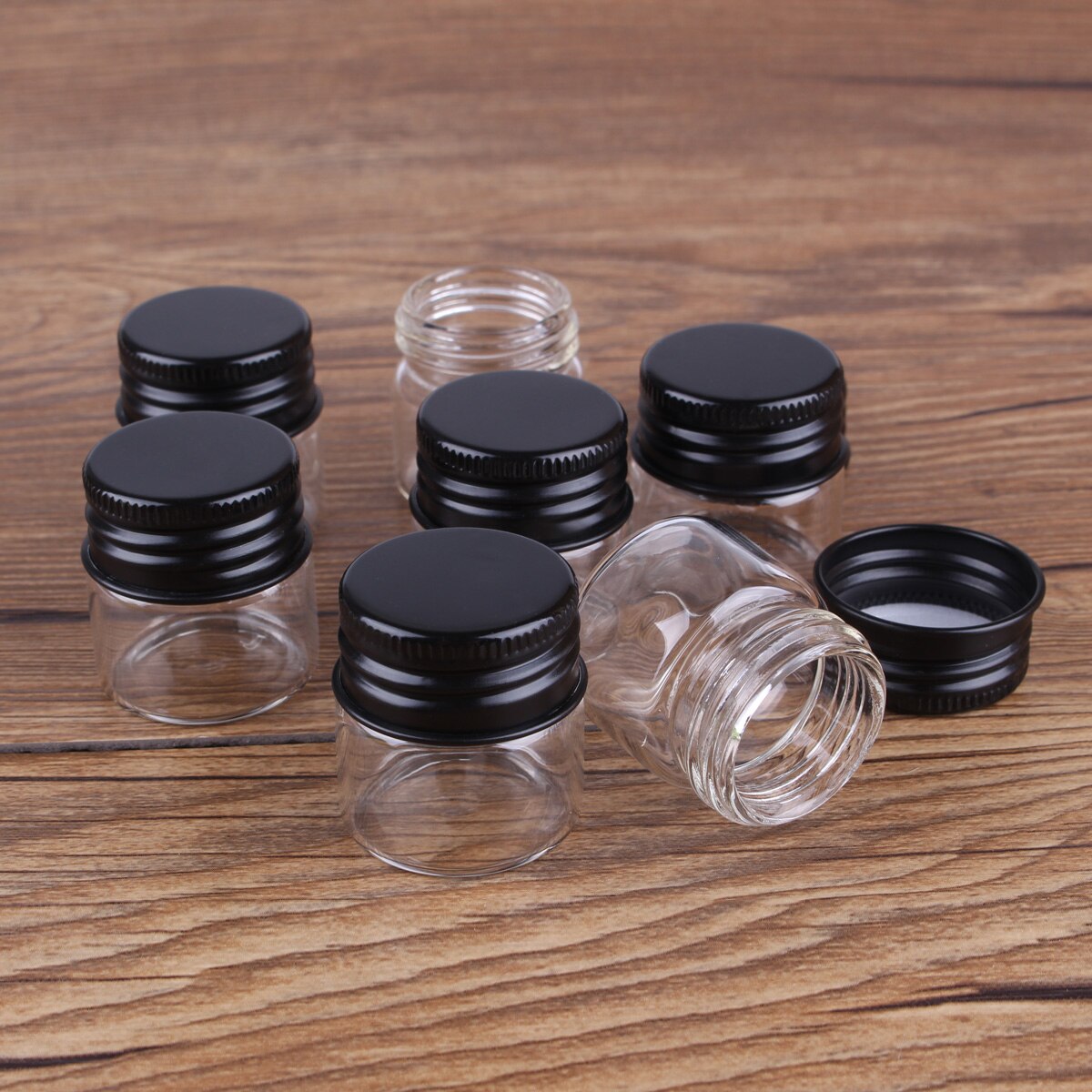 5Pcs 10Ml 30*30Mm Glazen Flessen Met Zwarte Aluminium Caps Potion Flessen Glazen Potten Glazen Vaten glazen Fles Voor Wedding Party