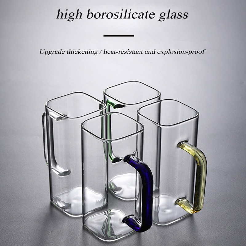 Square glass square cup household transparent with a juice cup can be heated breakfast cup