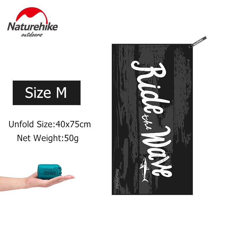 Naturehike Compact Bandana Microfiber Snel Droog Camping Handdoek Sneldrogende Reizen Wandelen Bad Strand Zwemmen Gym Handdoek: Black-M