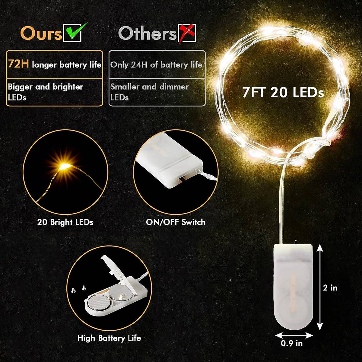 6 pacote de luzes de fadas led a pilhas luz da corda à prova dwaterproof água fio prata para diy festa casamento quarto pátio decoração natal