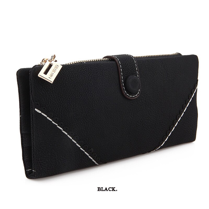 Retro Matte Stiksels Portemonnee Vrouwen Lange Portemonnee Clutch Vrouwen Casual Hasp Dollar Prijs Portemonnee Handtas: Black