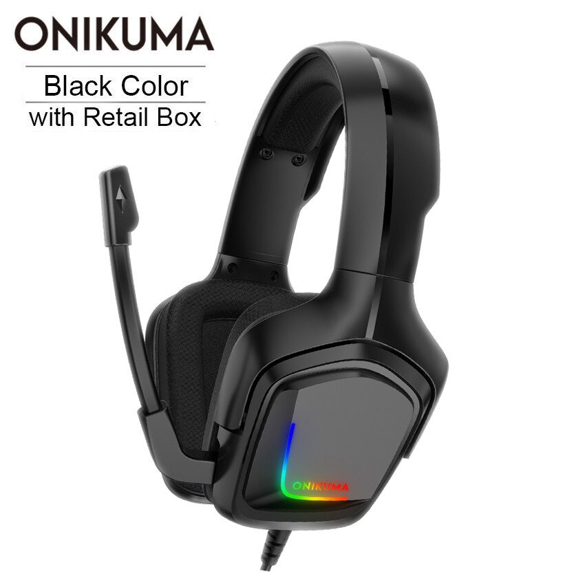 ONIKUMA K20 PS4 Headset casque PC Gamer Stereo Gaming Hoofdtelefoon met Mic/Led Licht voor XBox One/Laptop tablet: Black with RetailBox