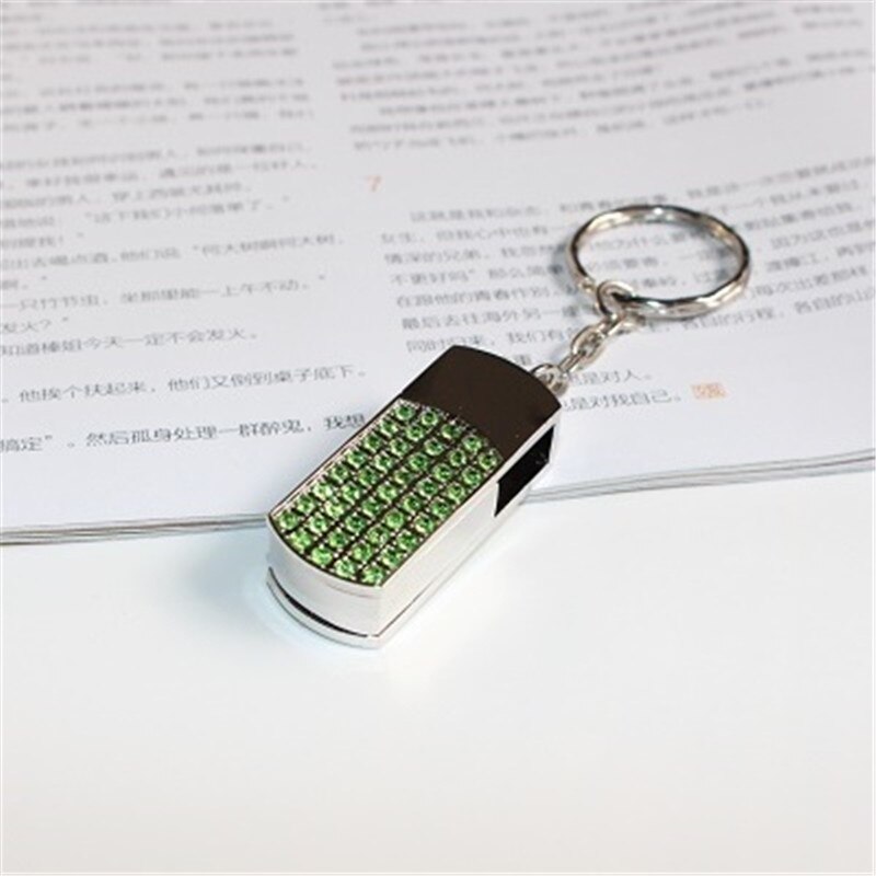 Jaster penn drive metall nøkkelring 64gb 32gb 16gb 8gb 4gb metall krystall rotasjon usb flash drive pendrive vanntett usb stick: 64gb / Grønn