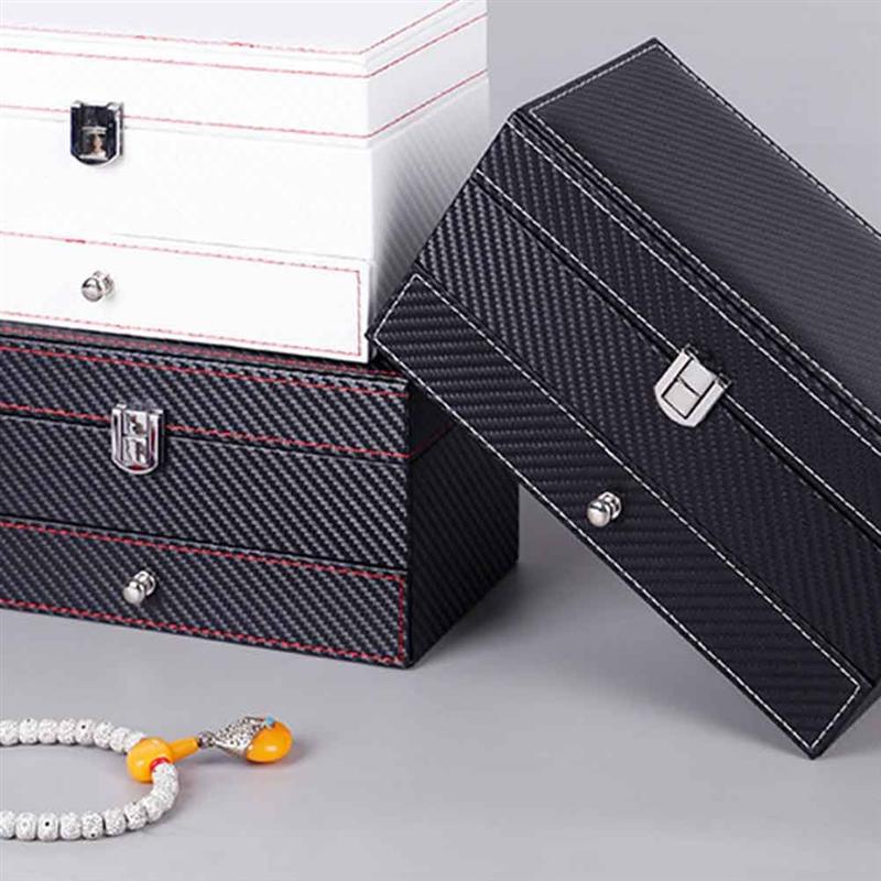 4-bit Box Watch Display Stand Double Drawer Jewelry Container Necklace Ring Storage Box Black