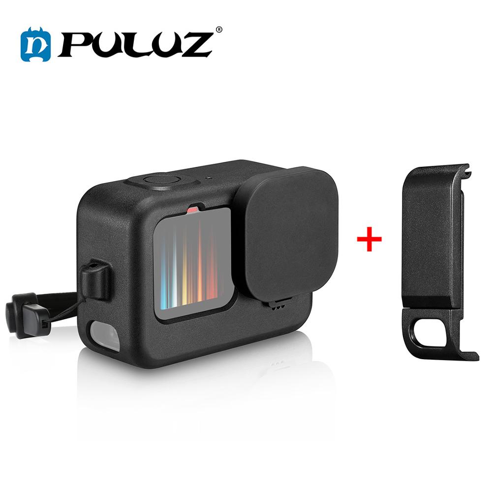 Puluz Kooi Voor Gopro HERO9 Zwarte Siliconen Beschermhoes + Pom Kant Interface Cover Met Polsband & Lens Cover