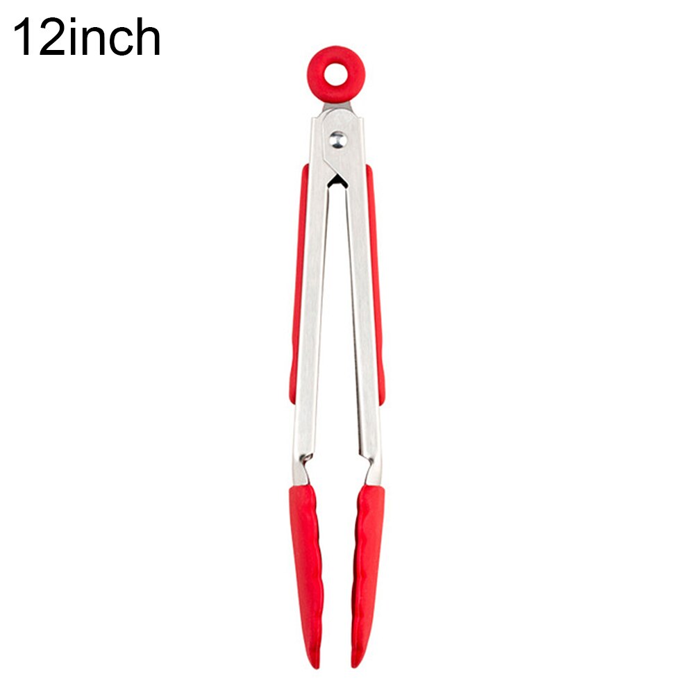Silicone BBQ Grilling Tong Barbecue Clip Salad Bread Serving Tong Non-Stick Barbecue Grilling Cooking Tong with Joint Lock Food: Red L
