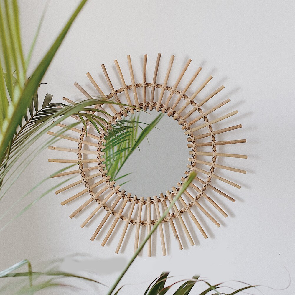 Rotan Gevlochten Art Wall Opknoping Fotografie Prop Dressing Woonkamer Decoratieve Spiegel Koffie Winkel Ornament Nordic Stijl Make-Up