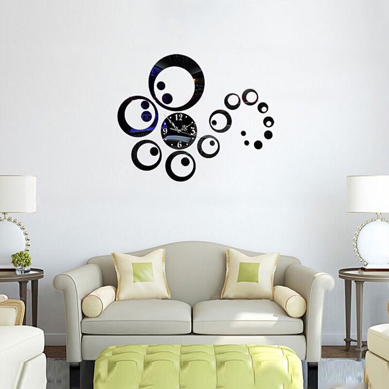Modern 3D Acrylic Circles Mirror Wall Sticker Clock Decoration Living Room Decor