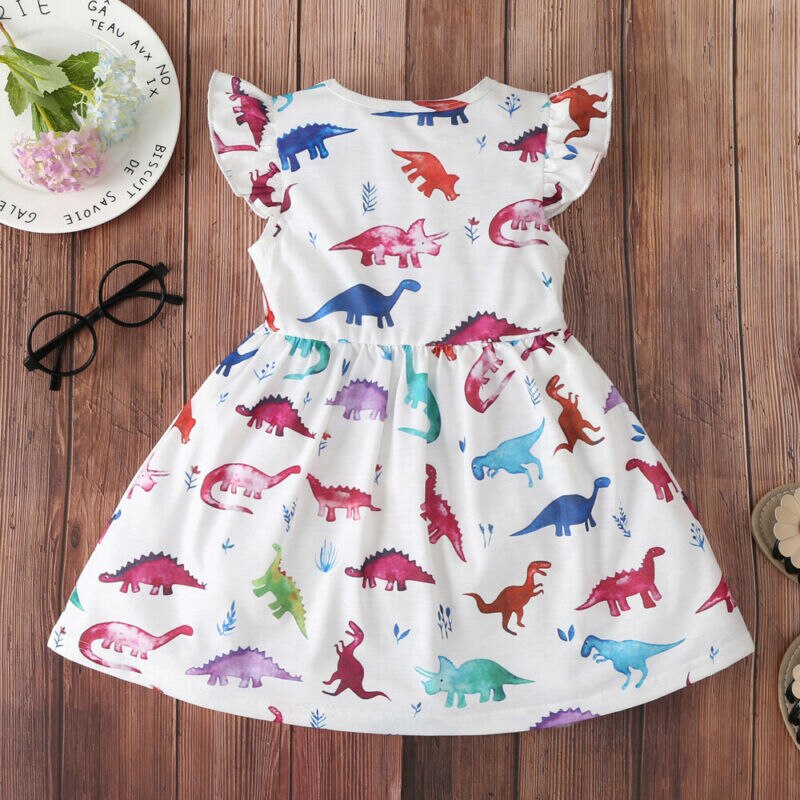 CANIS-robe d'été de dinosaure à manches évasées pour bébés filles, tenue Tutu de fête pour enfants, pour spectacle