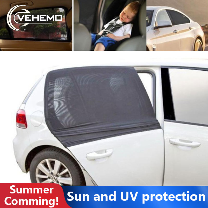Vehemo Draagbare 2 Pcs Zonneklep Zonnescherm Shield Uv Bescherming Polyester Zwart Zomer Bescherming Glasfolie Auto Gordijn Mesh