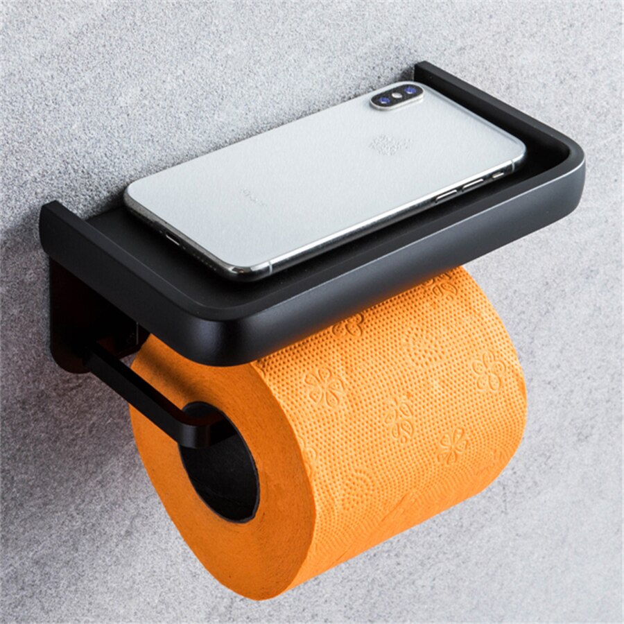 Soporte de papel higiénico montado en la pared para baño, portarrollos de aluminio negro mate, soporte de papel de cocina