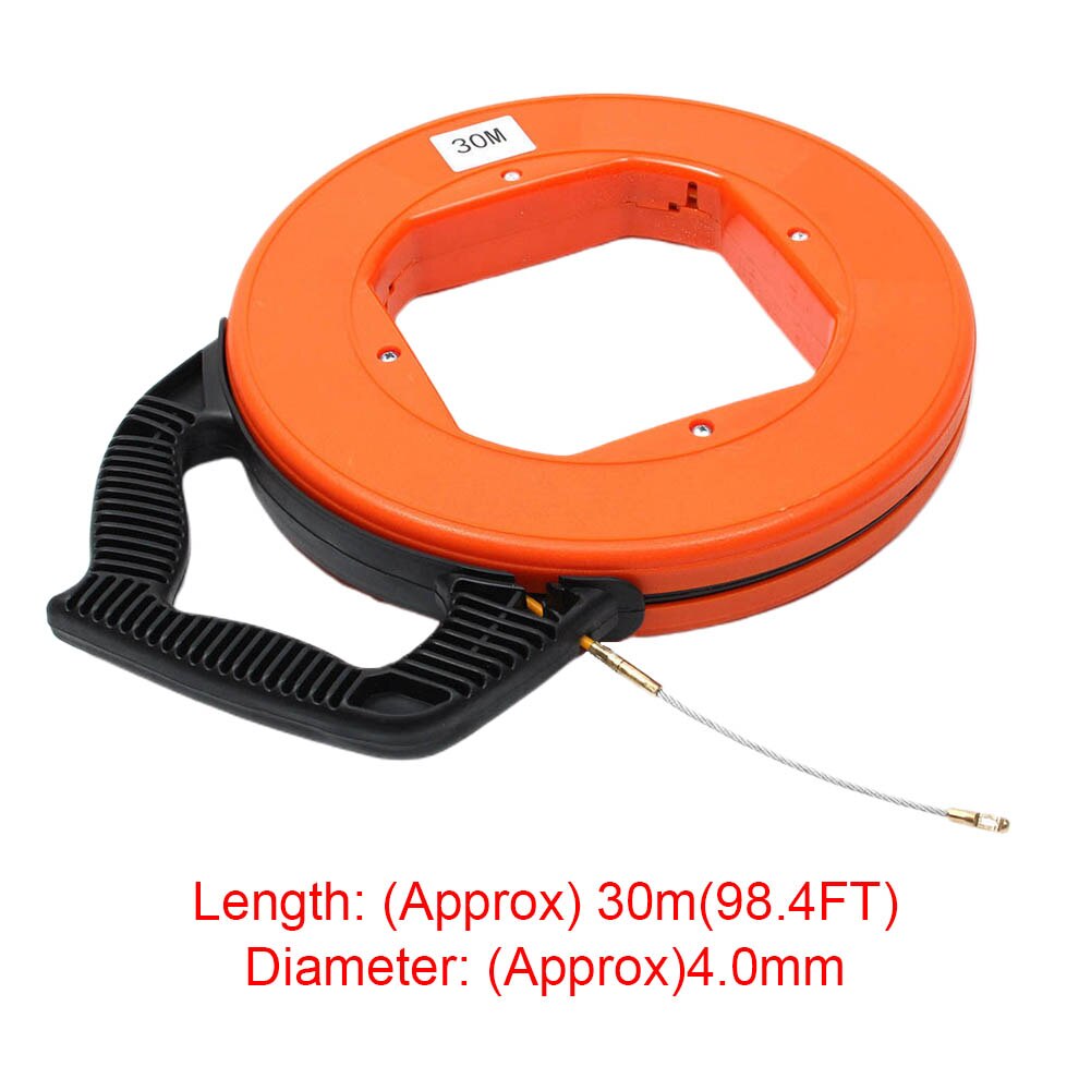 30m Portable Fiberglass Fish Tape Conduit Measuring Electrical Non-Conductive Tip Pulling Wire Cable Reel Puller Fishing Tool