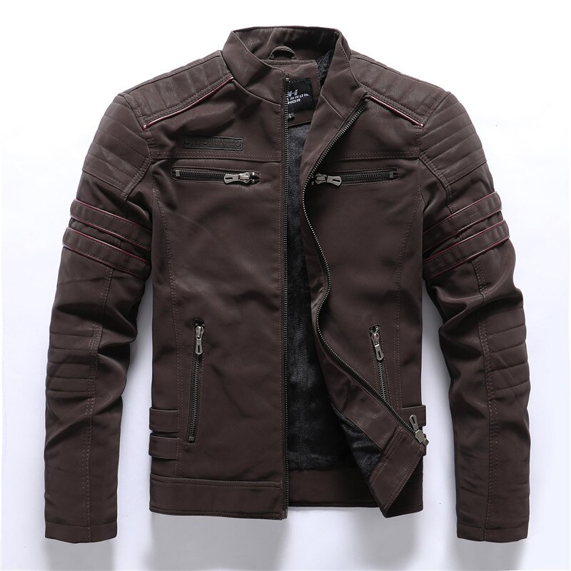 Herfst Winter Mannen Lederen Jas Casual Mode Stand Kraag Motorjas Mannen Slim Highqualit Lederen Jassen: KH8809-Coffee / 4XL