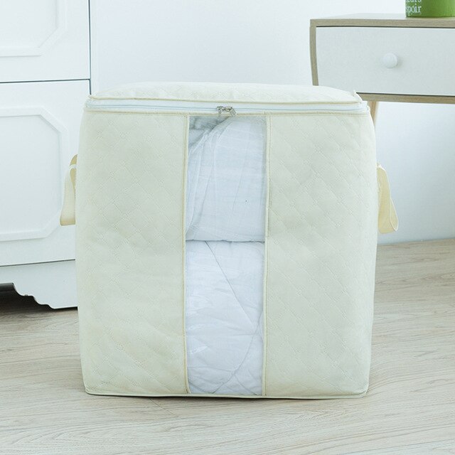 21 3 stk tøj garderobeskab organisator taske tøj tæppe dynet skab boks taske hjem foldbar opbevaring organisation vask: Lys beige