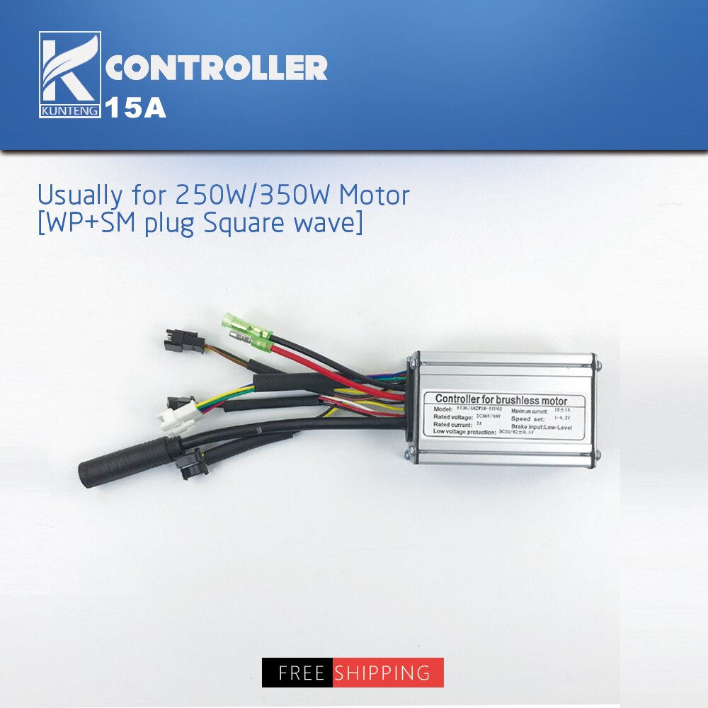 EBike Controller 36V 48V 250W 350W 15A 6 Mosfets KT Controller brushless Electric Bicycle Controller with Light Function: 15A WPSM Squarewave
