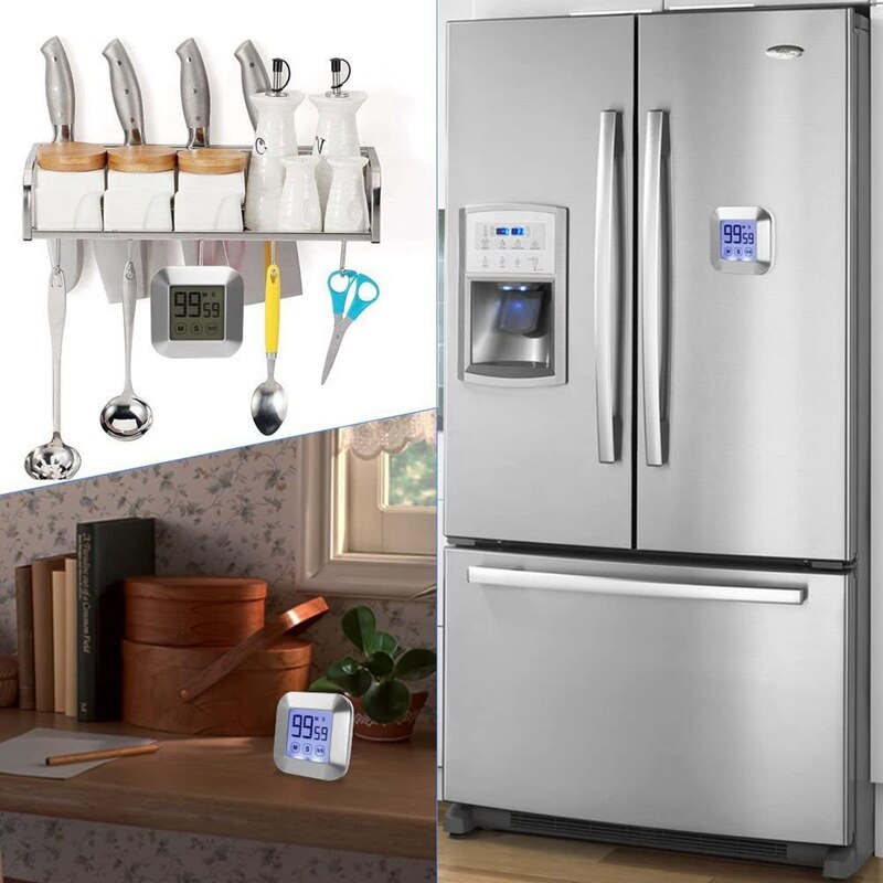 Kitchen Timer with Press Sn - Count and Countdown with Powerful Alarm - netic Backlighting on the Back,Silver