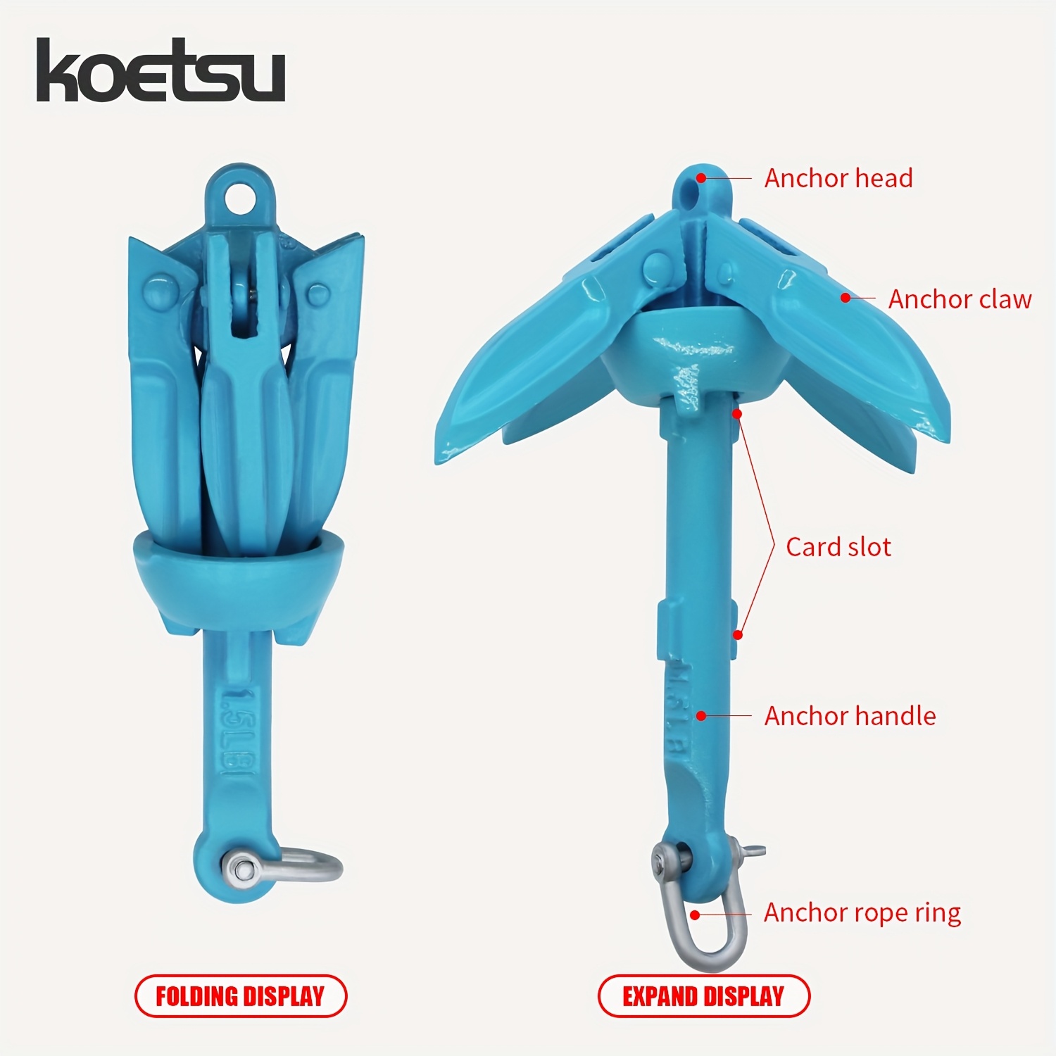 KOETSU 0,7 kg/1,5 lb geverfde ankerset is geschikt voor het afmeren van opblaasbare boten, kajaks en diverse kleine vaartuigen.