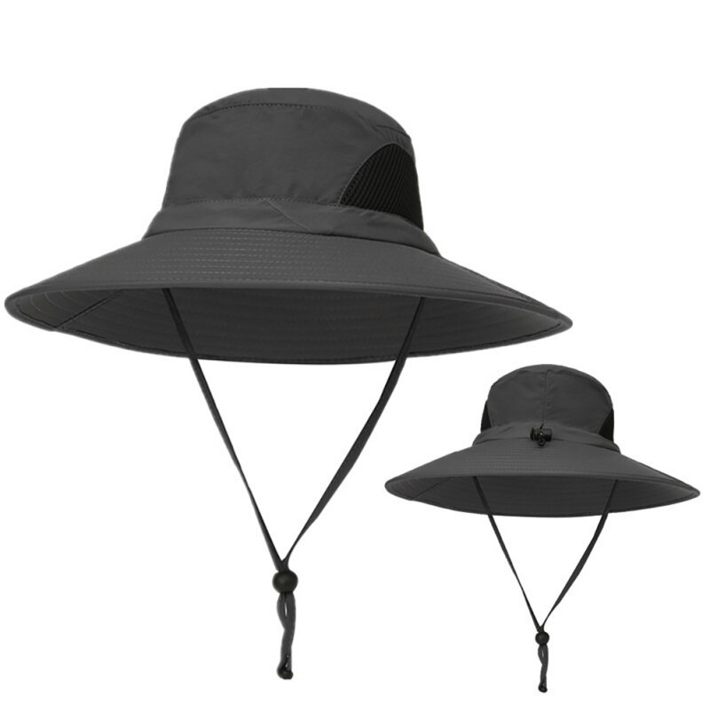 Fisherman Bucket Cap Nylon Wide Brim Sunshade Anti UV Waterproof Folding Outdoor Hat Head Wear With Adjustable Chin Strap