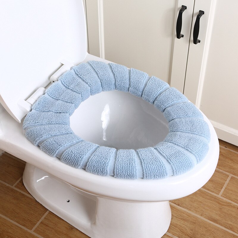 Bathroom Toilet Seat Cover Set Thicken Soft Coral Velvet Rainbow Color Zipper Toilet Case Warm Waterproof WC Potty Cover SWZ024: YZ64-blue