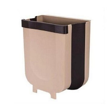 Kitchen Cabinet Door Hanging Trash Can Garbage Folding Waste Bins Collapsible Dry Wet Separation MJ81: Brown