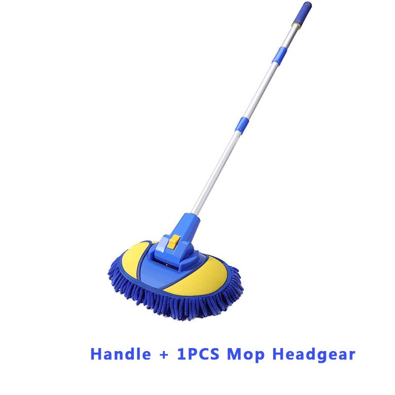 Upgrade 2 in 1 Three section Telescoping Long Handle Car Wash Brush Mop Thick Chenille Microfiber Broom Cleaning Tool: Set A