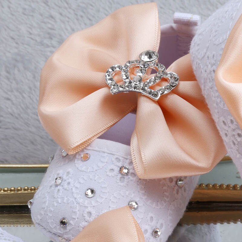 Dollbling designade baby småbarn skor aprikos blomma rosett diamant kronsmycken baby flicka baby skor pannband