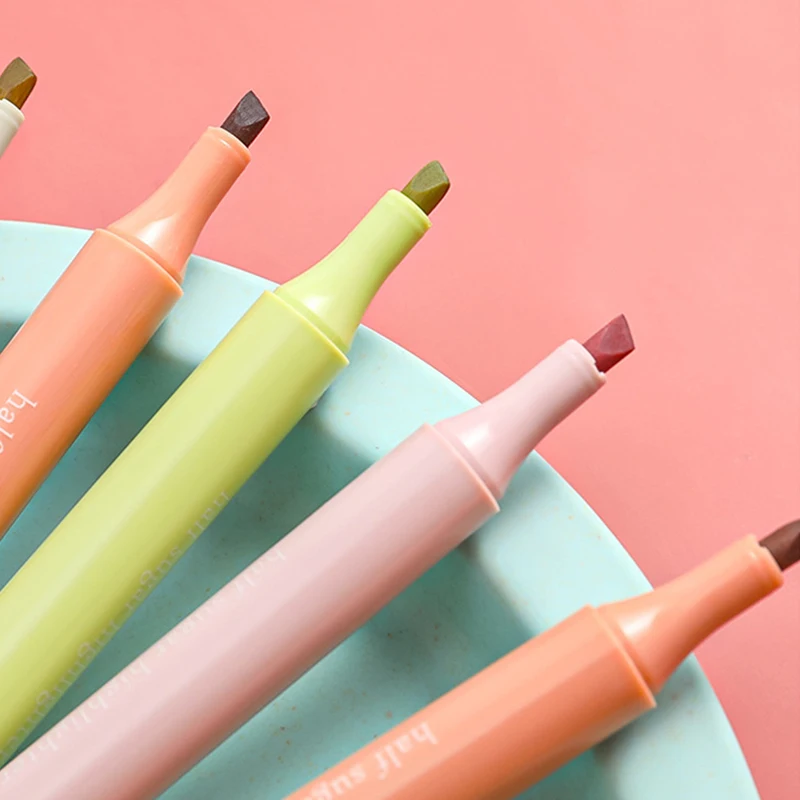 6 sztuk Kawaii półcukier zakreślacz kolorowy śliczny marker pastelowy zakreślacz fajne długopisy szkolne przybory szkolne zestaw papeterii