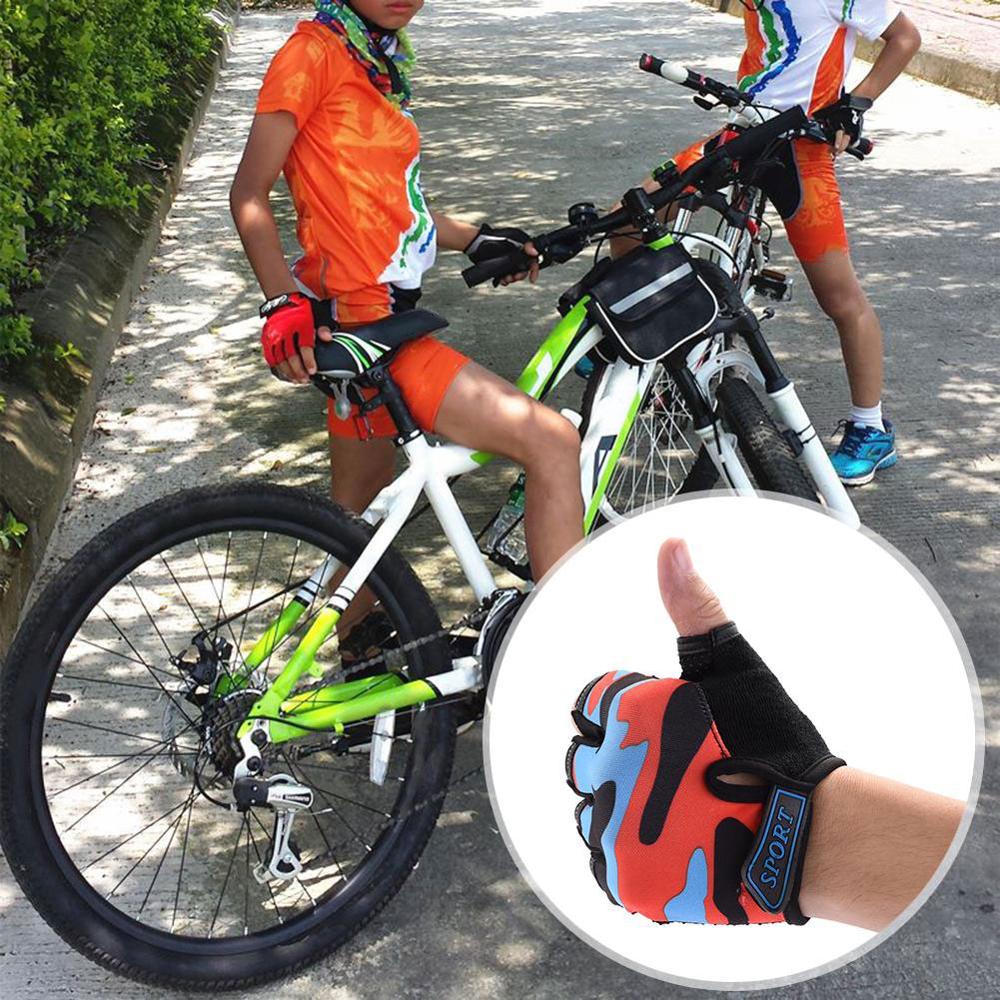 Børns halvfingercykelhandsker højelastisk skridsikker cykelhandsker stødsikker anti-sved mtb børnecykling camouflagehandske