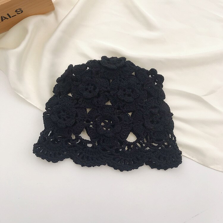 Boina de lana con flor hueca tejida a mano para mujer, sombrero de pintor de punto con temperamento Retro de piel de melón, Otoño e Invierno: 1