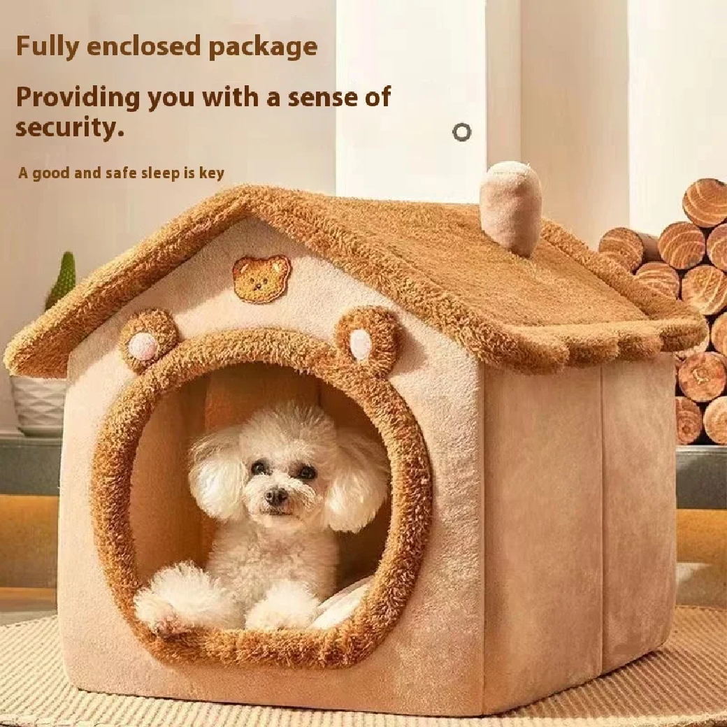 Ganzjahresbett Ich bin Hundehausstil – abnehmbares, waschbares Haustierbett für kleine Hunde, Teddy, Winter, warmes Katzen-Hundehaus