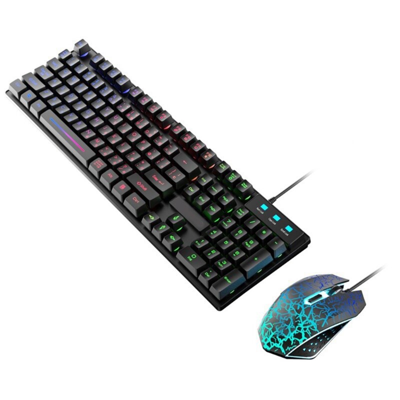 LED Gaming Keyboard and Mouse Combo T13 Rainbow Backlit USB Backlight Mouse,for PC Laptop Computer Game,Work: Japanese  black