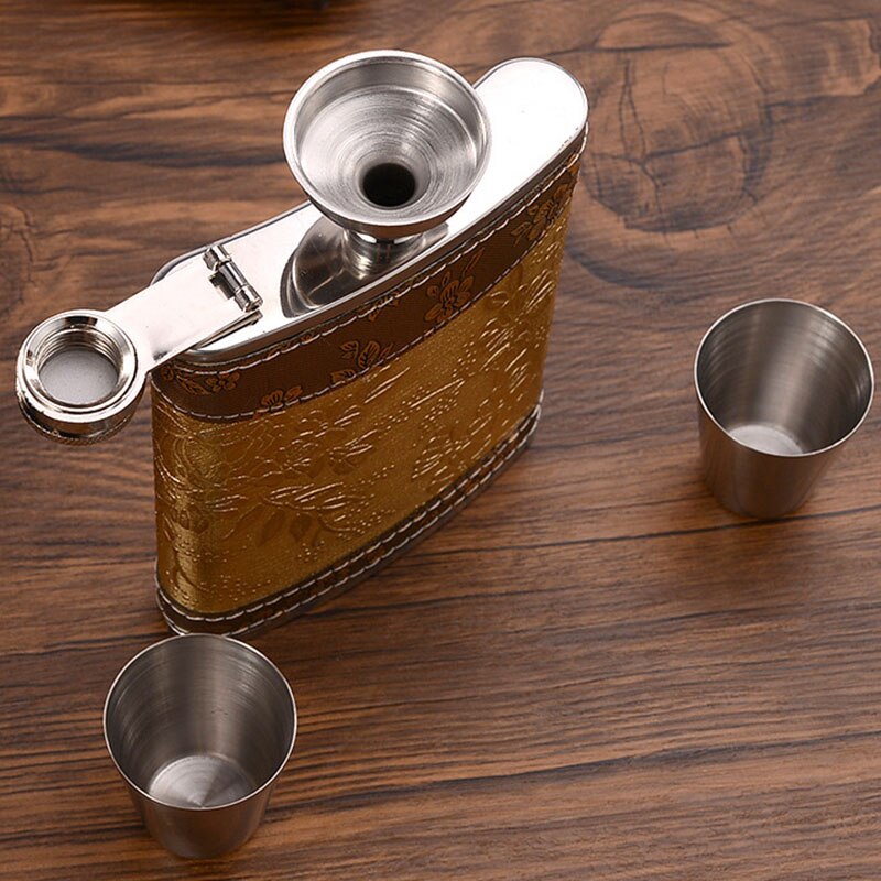 8 oz Stainless Steel Hip Flask set with Funnel 2 Wine Cups Groomsmen Luxury Men set Wisky Bottle for Alcohol Leather Flask