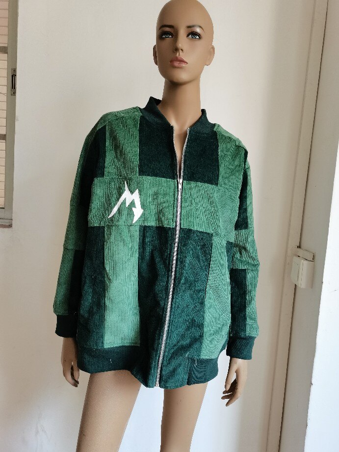 Fermeture éclair contraste décontracté velours côtelé femme veste surdimensionné manteau chauve-souris manches Streetwear femme hauts à la automne: M