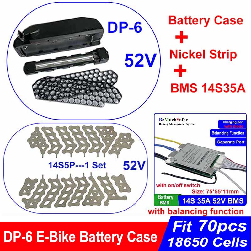 DP-6 E-rower bateria Obudowa 36V 48V 52V pusty skrzynka dopasowanie 70szt. 18650 komórki 10S7P 13S5P 14S5P nikiel rozebrać się 35A BMS dla DIY DP6 eBike: Głęboki niebieski