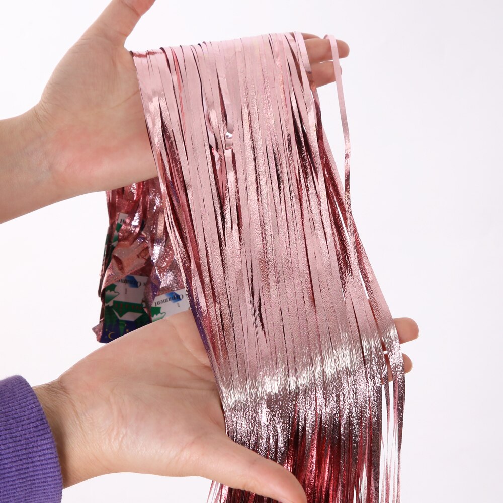 10 st/lot roséguld bakgrundsgardin metalliska fransar festgardin folie glitter julfotografi bakgrundsdekorationer
