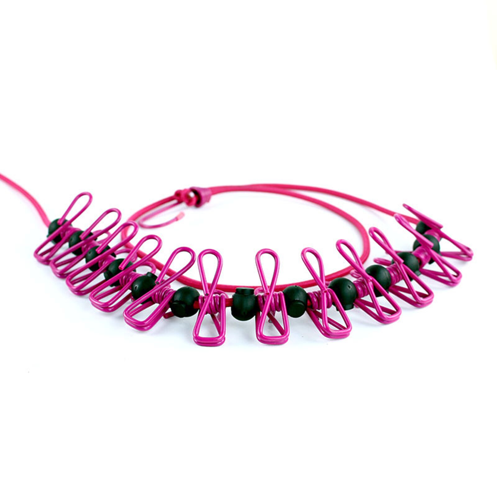 Clothes Line Buckle Rubber Band with Iron Wire Elastic Windproof Rope Positioning Accessory: Rose Red
