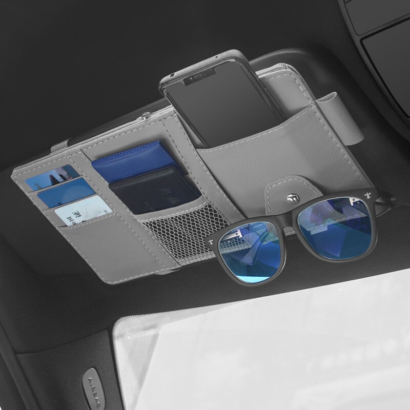 Car Sun Visor Organizer Auto Pocket Organizer Car Truck SUV Storage Pouch Glasses Bill Pen Card Holder Multi-Pocket Net Zipper: Gray-1 Zipper
