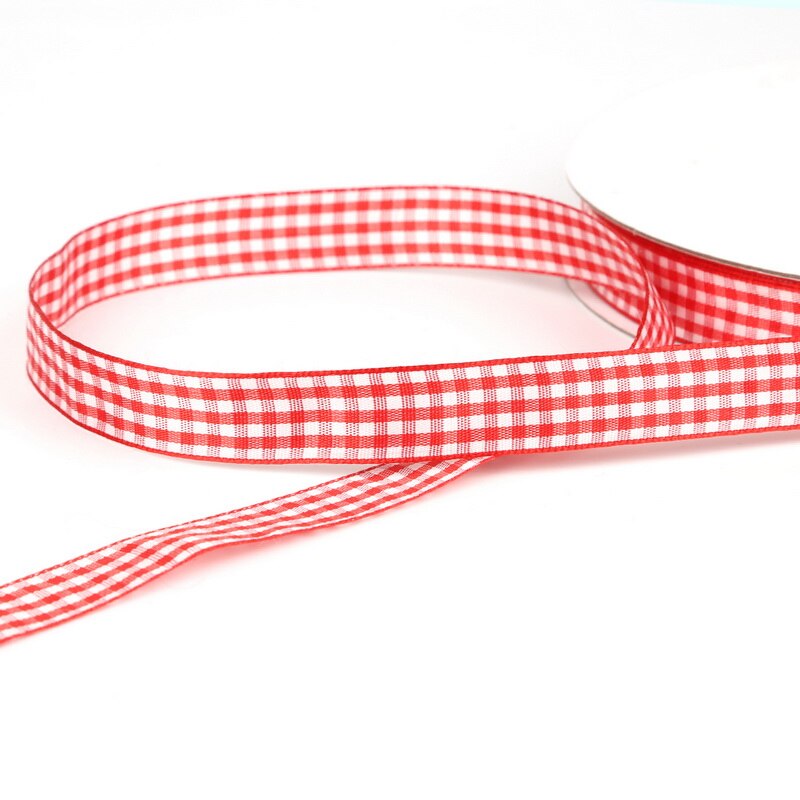 10 yards / lot 1/1.5cm rød sort skotsk plaid gitter trykt bånd til diy boligindretning indpakning jul bånd: Rød / Bredde 1cm