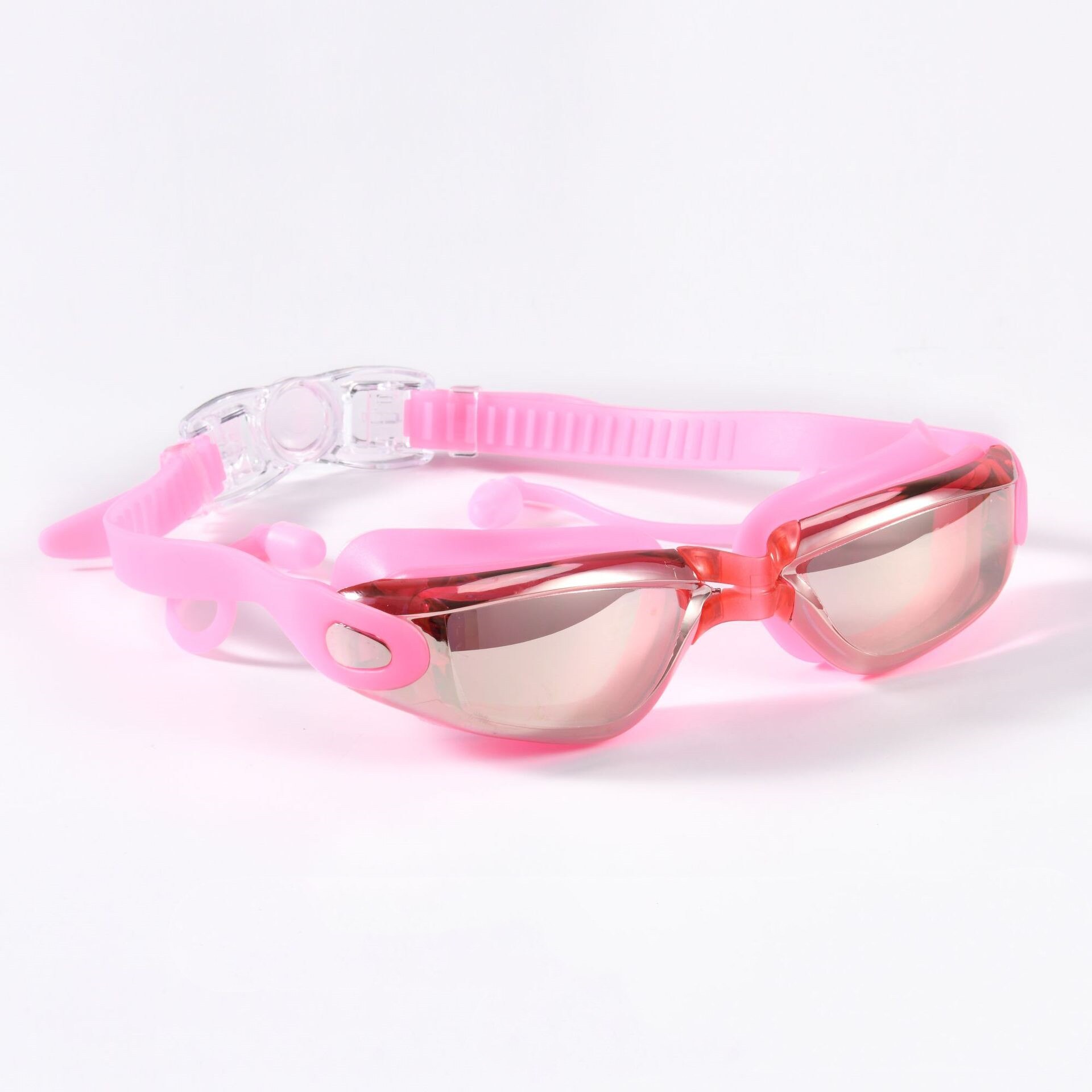 Professionele Zwembril Zwemmen Bril Met Oordopjes Neusklem Galvaniseren Waterdicht Silicone Eye Shield Goggles Opp: pink