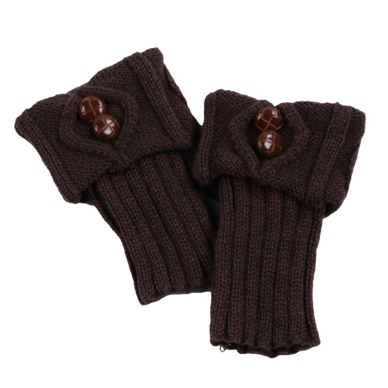 Laarzen accessoires dames winter korte beenwarmers knoop haak gebreide laarzen sokken toppers manchetten: Koffie