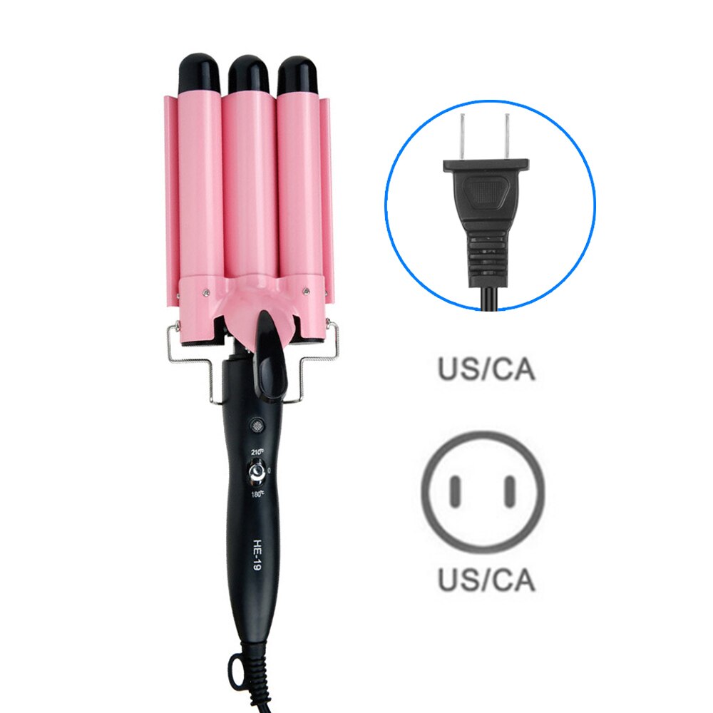 25mm Pink 3 Barrels Hair Curling Iron Ceramic Automatic Perm Splint Ceramic Hair Curler Hair Waver Curlers Rollers Styling Tools: 25mm US