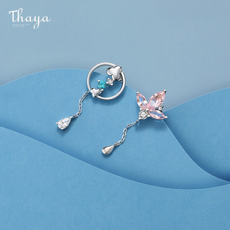 Thaya Original Silber Farbe Nieten Lotus Ohrring Rosa Zirkon Baumeln Für Frauen Ohrring Saison Serie Feine Schmuck