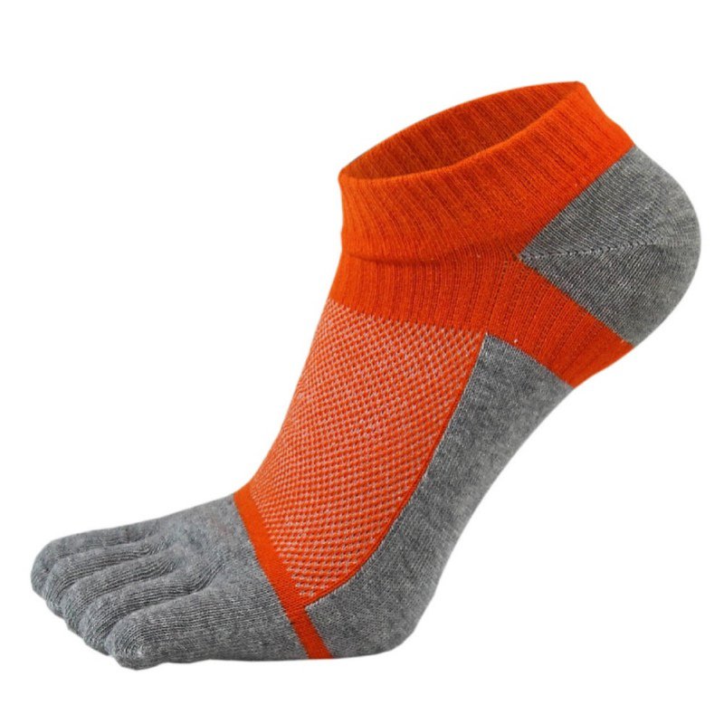 1 par sportssokker mænd kvinder komfortable tynde fem-finger sokker sektion kort splejsning mesh syning farve bomulds sokker: Orange