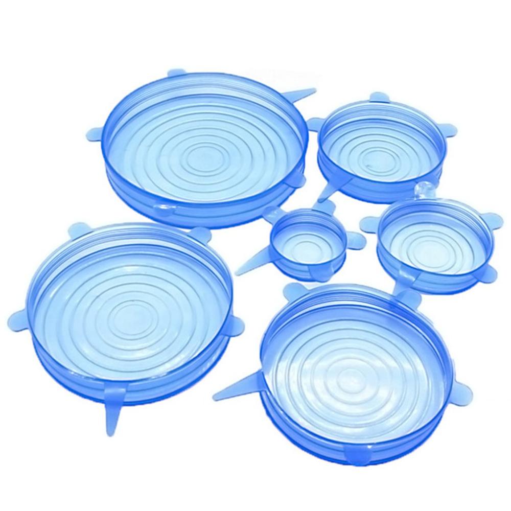 Kitchen Silicone Stretch Lids Silicone Durable Food Saver Covers Stretchable Silicone Food Saver Mixing Bowls Covers 6 Pieces: Blue