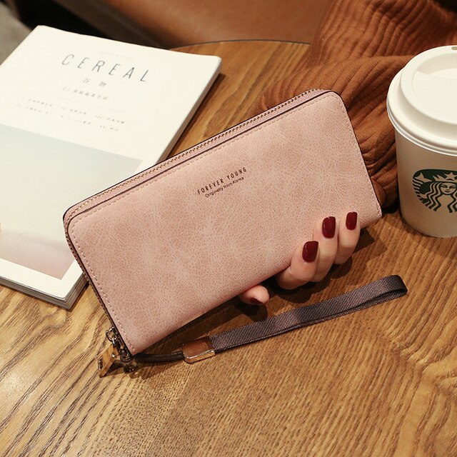 2022 Women's Zipper Clutch Wallet Ladies PU Leather Long Women's Mobile Phone Bag Card Holder Bag Handbag Convenient Wallet: W15831 pink