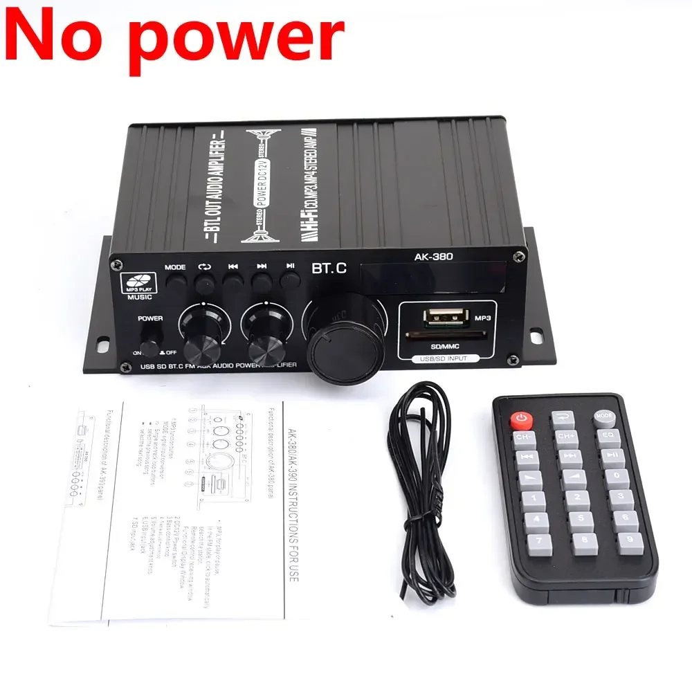 Sound Verstärker Kanal 2,0 HIFI Bluetooth 5 Verstärker Hause Digital Audio Verstärker 40 W + 40 W Musik Player AK380 für Auto MP3 Bass Trebl: TRANSPARENT