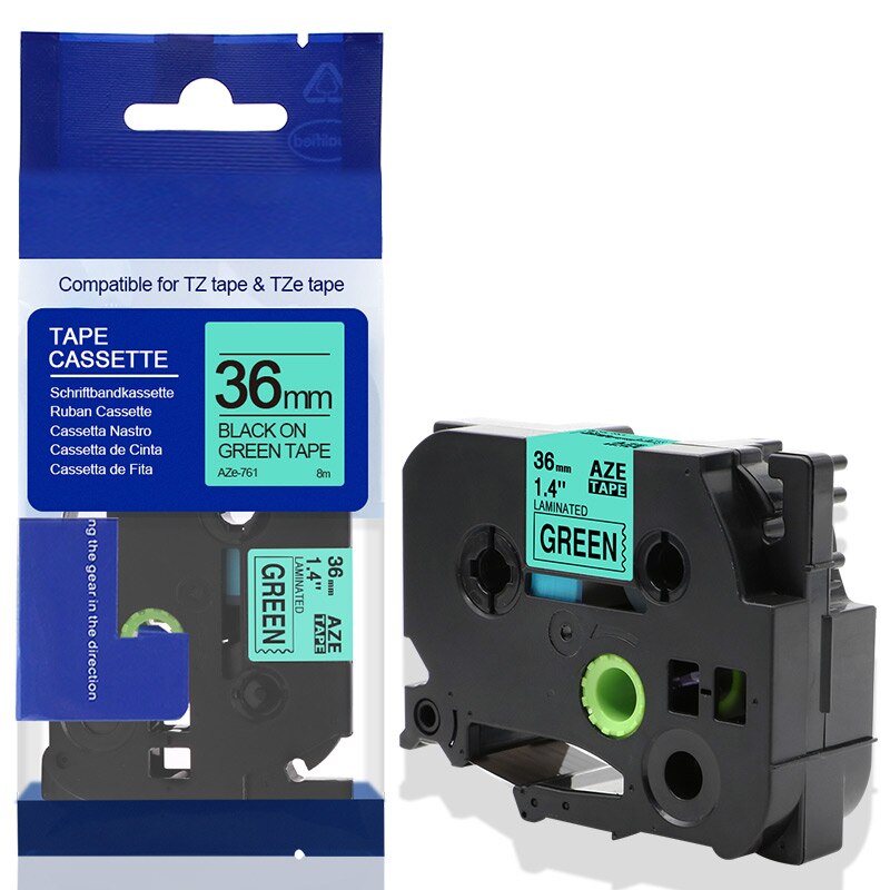 Labelife TZe-261-Cinta para etiquetas laminada, 36mm, Compatible con Brother p-touch, 1-1/2 ", TZ-261, TZe261, TZ261: Black on Green