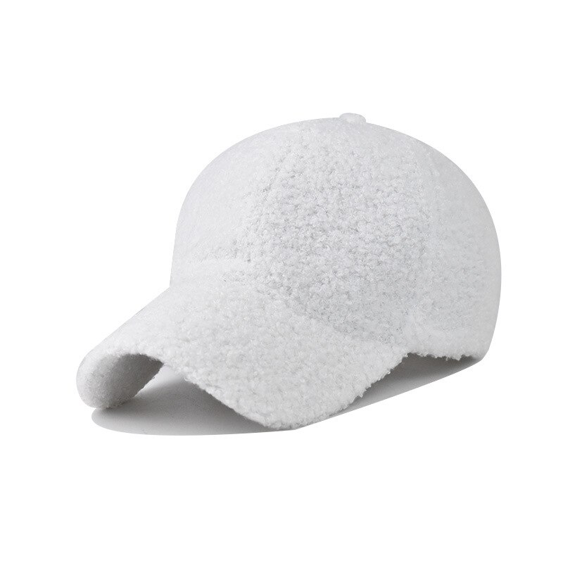 FS Neue Warme Winter Lammwolle Hüte Für Frauen schlicht Grau Braun Baseball Kappe Ich bin Freien Winddicht Männer Kappen Casquette Homme: Weiß Baseball Deckel