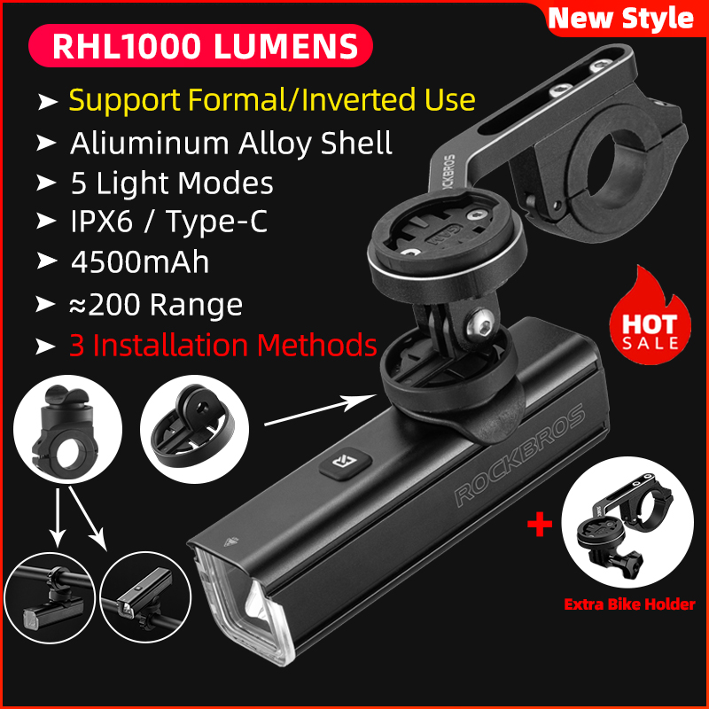 ROCKBROS Bicycle Light 1000LMType-C Charging Waterproof Bike Light Front Lamp Rechargeable Cycling Headlight Aluminum Flashlight: PURPLE